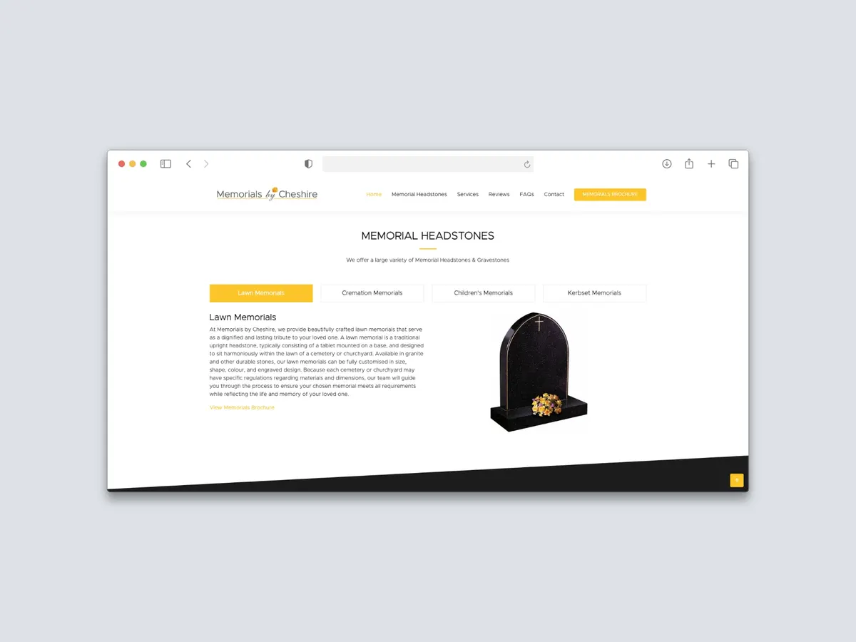 Website design for a headstone business by GNN Solutions