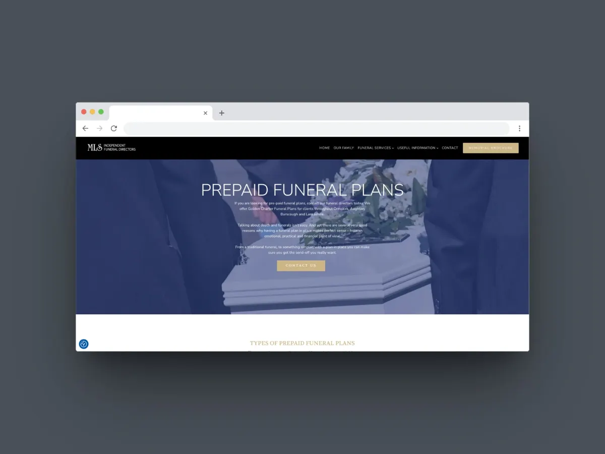 Funeral Directors website desktop version