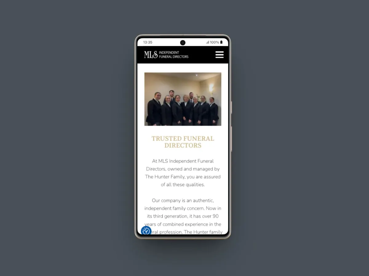 Funeral Directors website mobile version