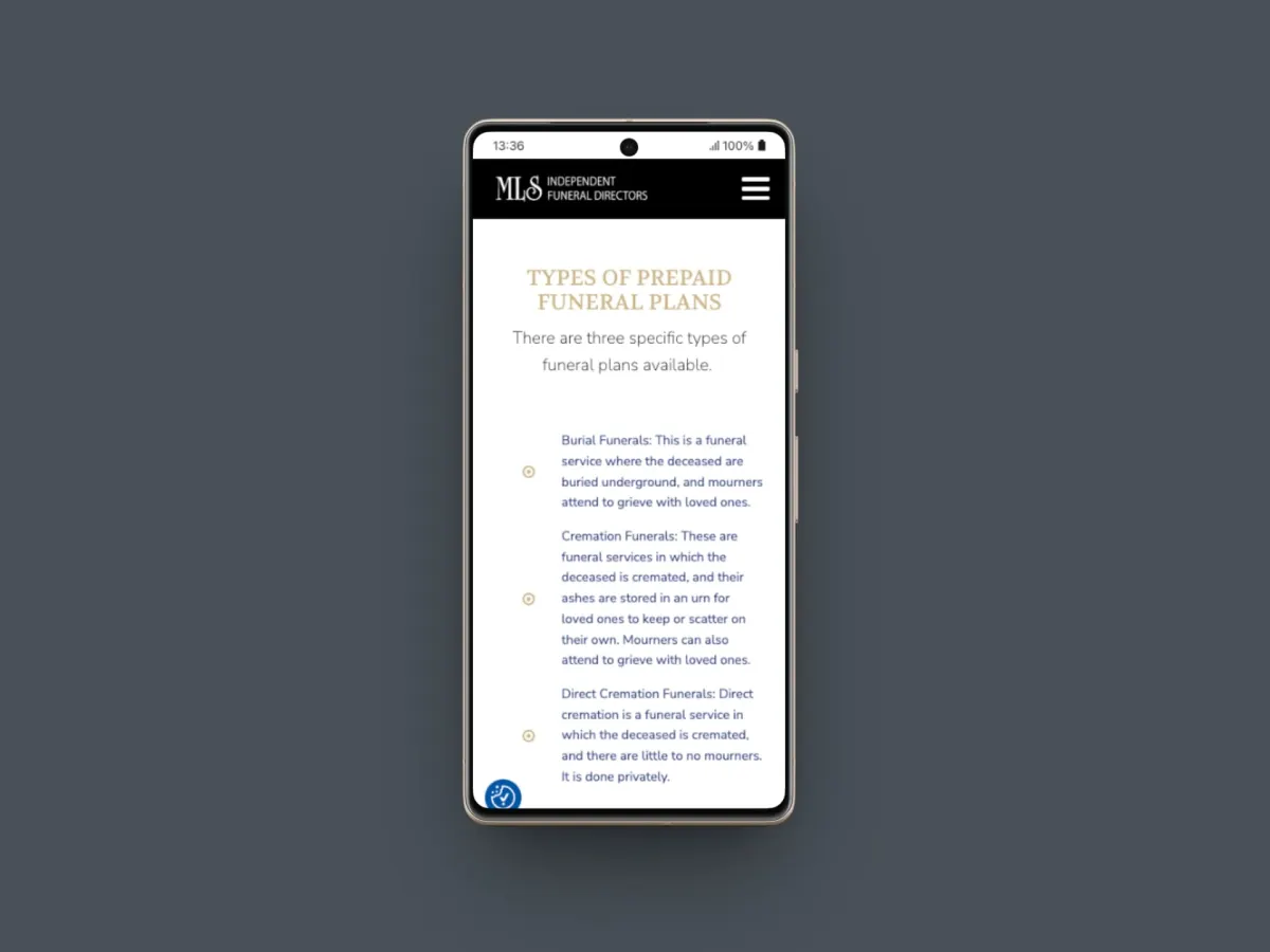Funeral Directors website mobile version
