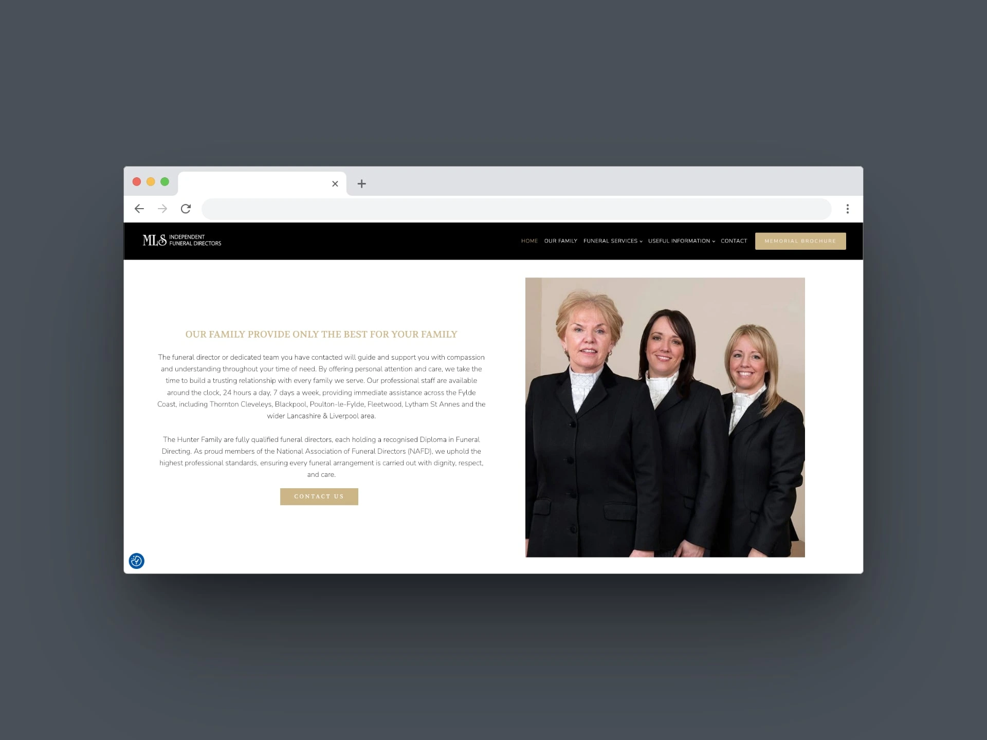 Funeral Directors website desktop version